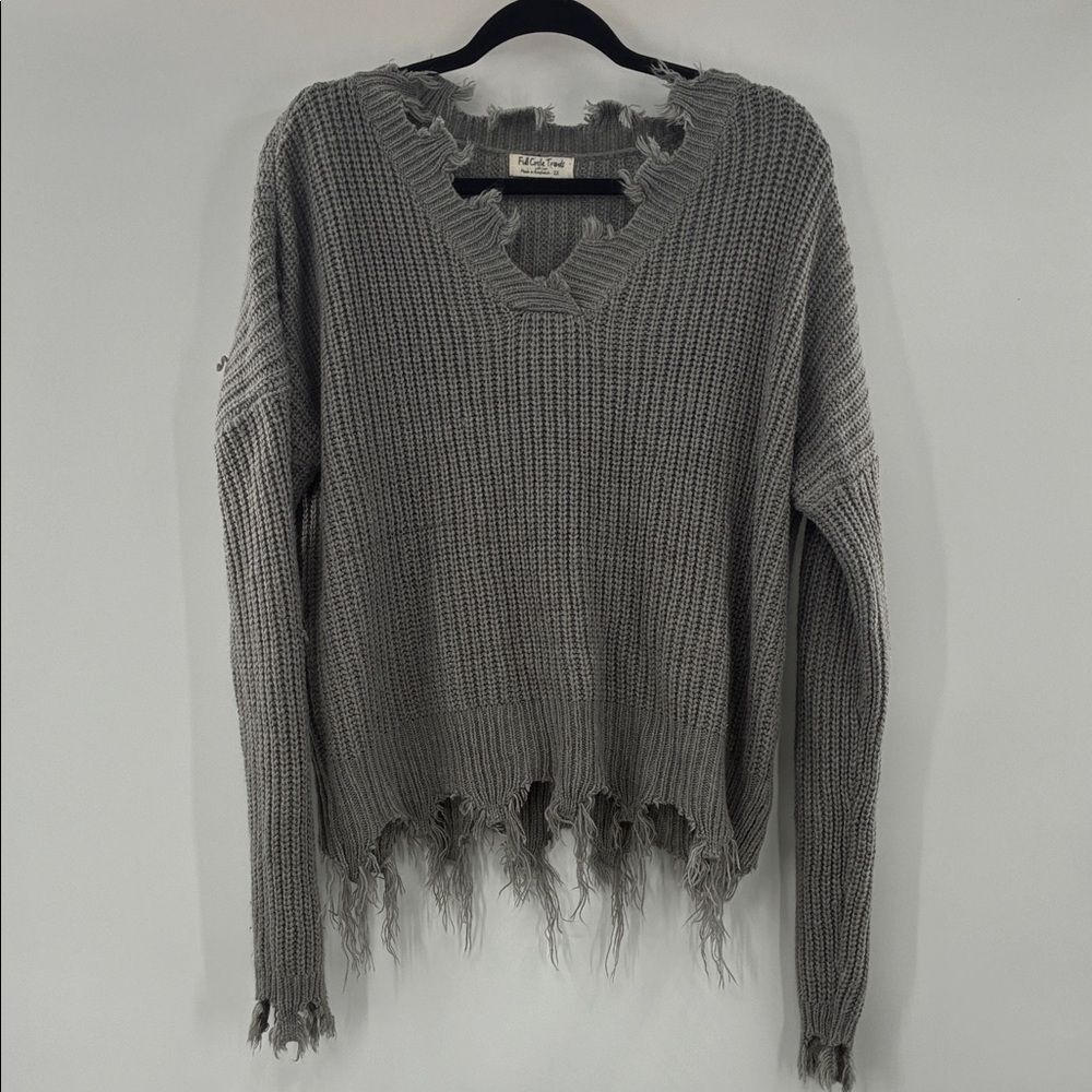 3For$20 Full Circle Trend Gray Frayed V-Neck Sweater size2X